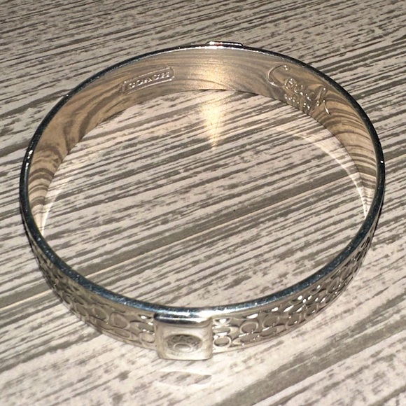 COACH Silver Bangle Bracelet with Signature Classic “C” Logo Print. - Picture 4 of 12